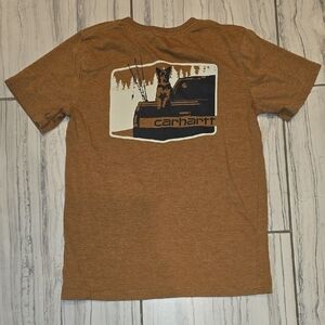 Boys Carhartt Brown Short Sleeve Graphic Tee with Outdoors Dog Print